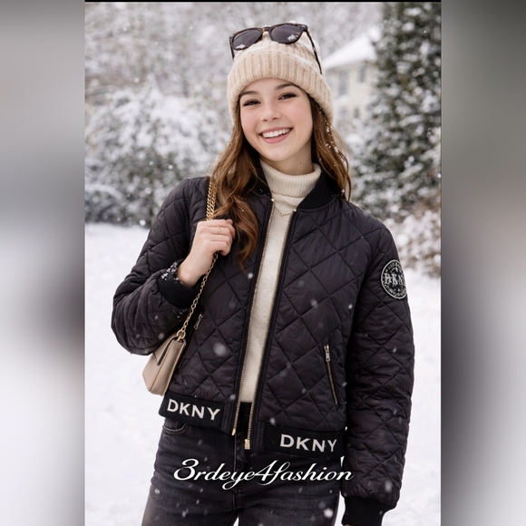 ✨ DKNY Girls Black Quilted Puffer Jacket • Cozy Winter Warmth 🖤❄️ - Picture 5 of 17